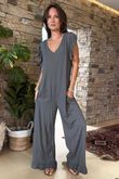 Made in Italy Bay Slub Mamma Mia Frill Jumpsuit Steel /7 =